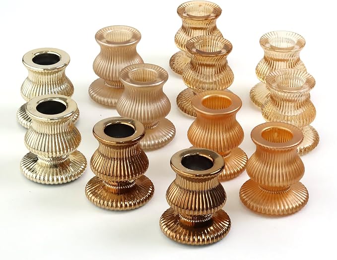 WDHODEC Gold Candlestick Holders 12PCS Glass Taper Candle Holders by WDHODEC