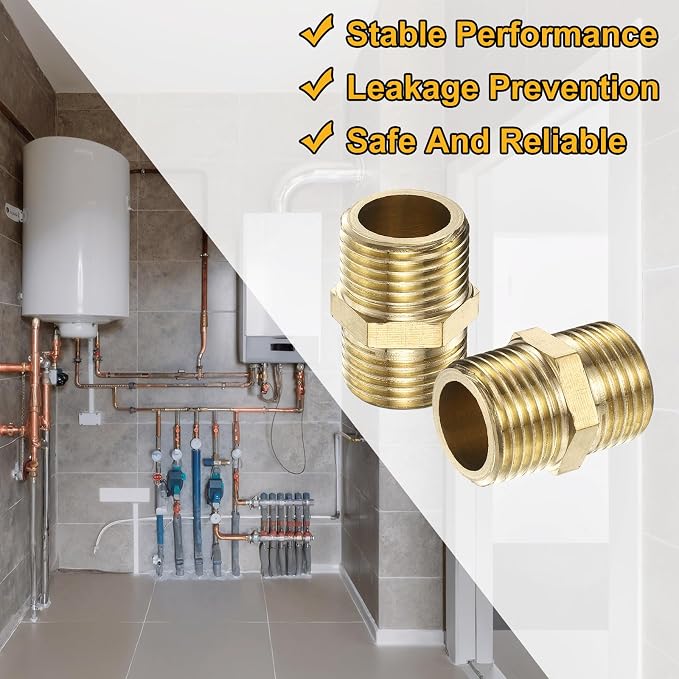 PATIKIL Brass Pipe Fitting, 1/2" BSP Male x 1/2" BS Male Thread Connector Brass - Image 5