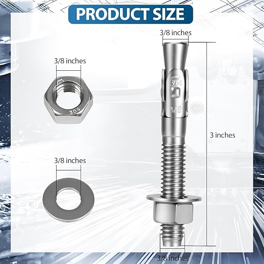3/8" x 3" Wedge Anchor, 304 Stainless Steel Concrete Anchors - Image 2