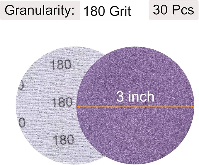 uxcell 30Pcs 3-Inch Purple Sanding Discs 180 Grits Hook and Loop Professional - Image 2