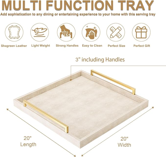 Large Ottoman Tray for Coffee Table, Square Shagreen Leather Decorative Tray - Image 3
