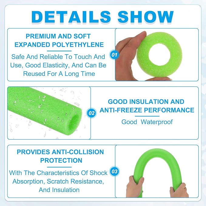 PATIKIL Pipe Insulation Foam Tube Foam Pipe Tubing Covers Green 2Pcs | 1-9/16" - Image 3
