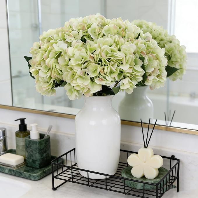 Kimura's Cabin 6pcs Hydrangea Artificial Flowers Fake Hydrangeas, Lime Green | - Image 7