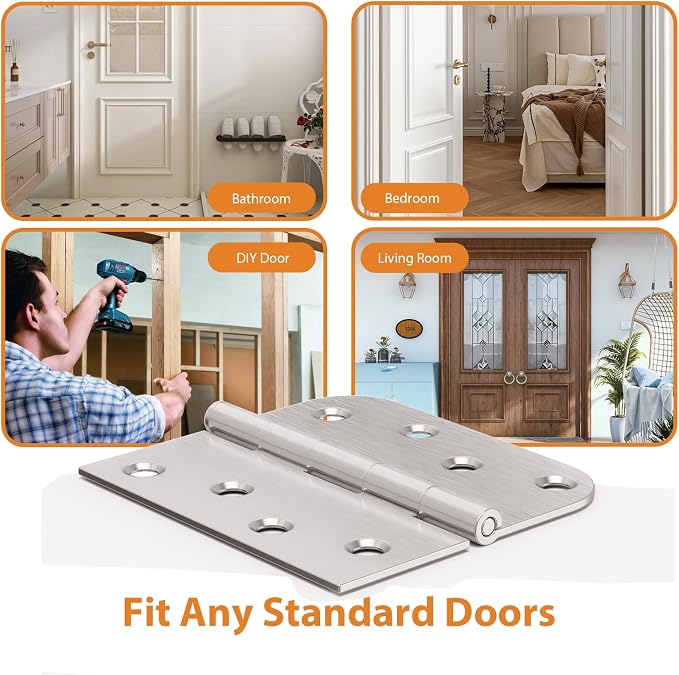 Brushed Nickel Door Hinges 4 Inch 3 Pack - Image 8