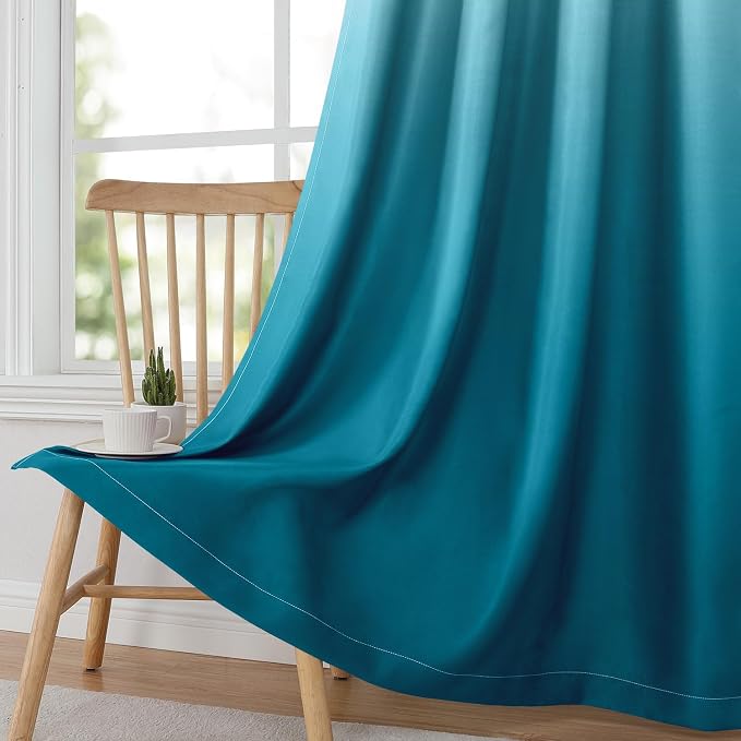 HOMEIDEAS Turquoise Ombre 100% Blackout 52W x 96L 2 Panels | Gradient, Room - Image 3