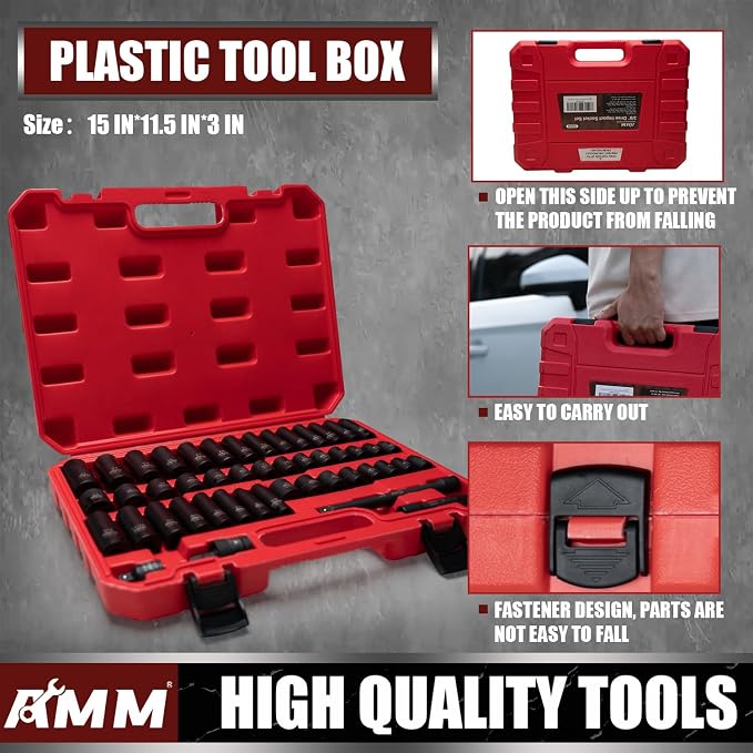 AMM 3/8" Drive Impact Socket Set, 48-Piece Standard SAE and Metric Size - Image 5