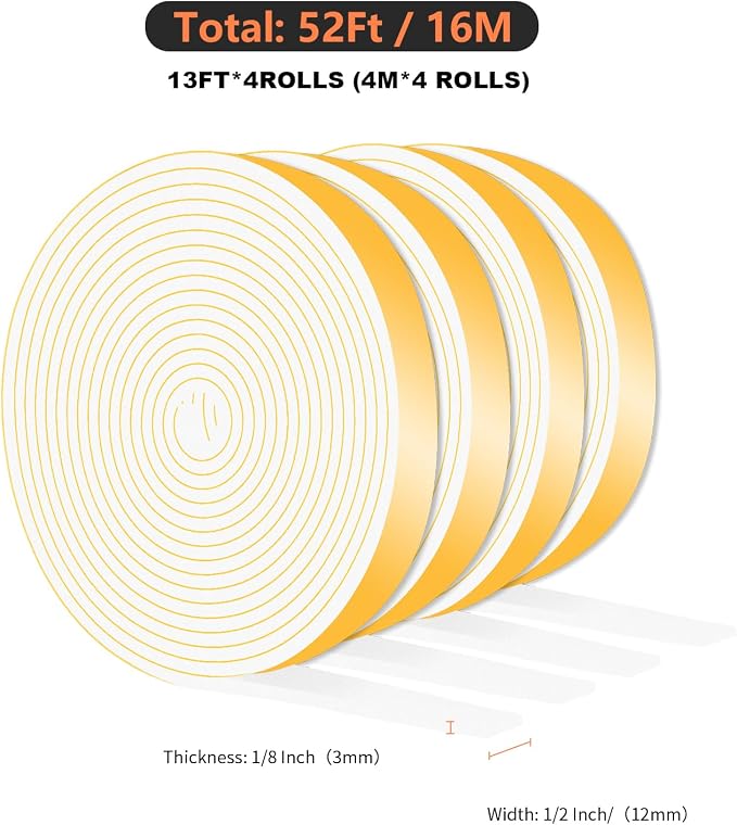 Weather Stripping Tape for Door, High Density CR, 1/2 in x 1/8 in x 52 Ft | - Image 4