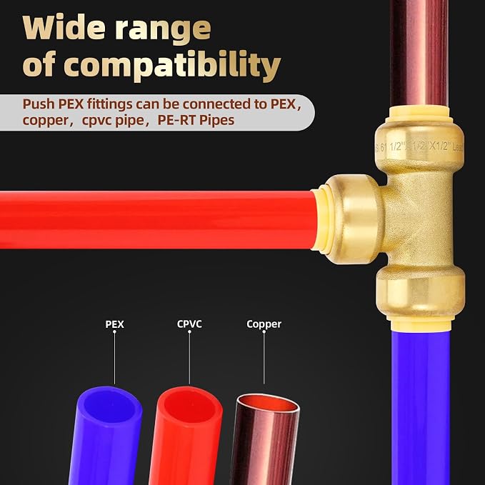 1/2" Push to Connect Fittings, PEX Pipe Fitting 1/2 Inch Set, - Image 5