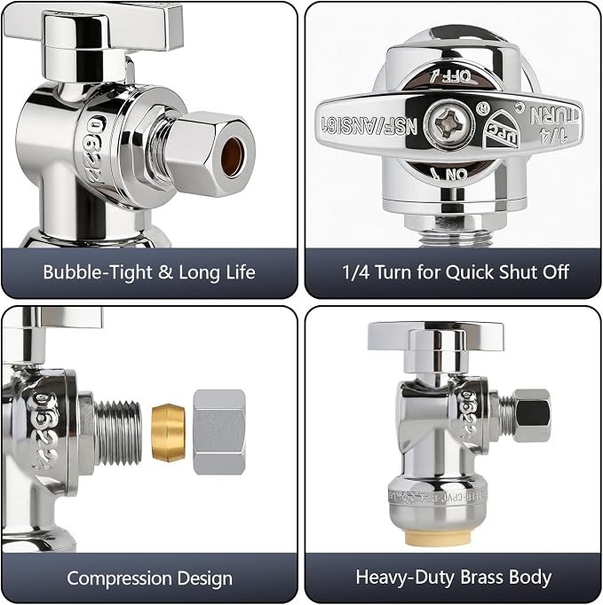 WiseWater Push Fit Angle Stop Valve 1/2" Push x 1/4" Compression Shut Off | - Image 4