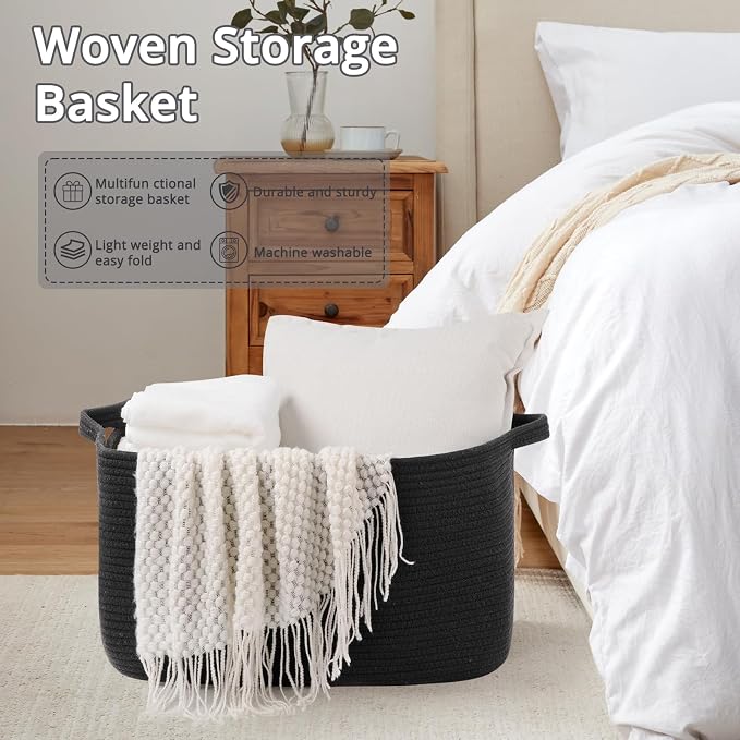 OIASKET 70L Large Blanket Basket, 21.6" x 16.9" x 11.8" Woven Storage Basket - Image 7