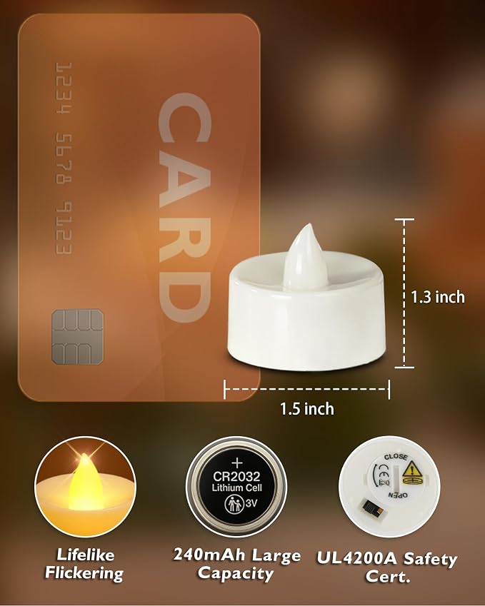 Homemory 24-Pack Flameless Tea Lights Candles Battery Operated, 200+ Hours | - Image 2