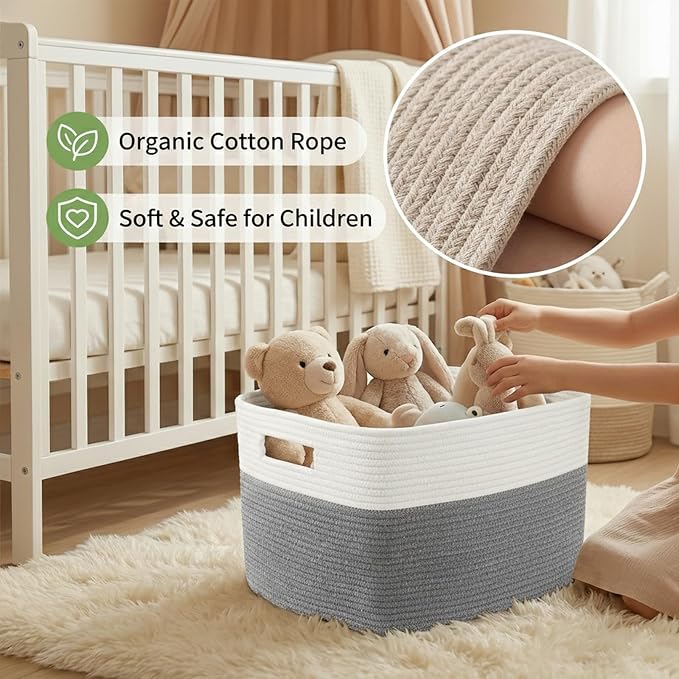 JMvicyroam 96L Large Woven Cotton Rope Blanket Basket, Freestanding - Image 4