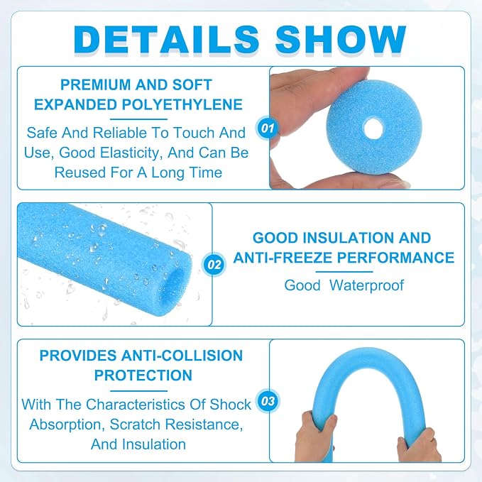 PATIKIL Pipe Insulation Foam Tube Foam Pipe Tubing Covers Blue 2Pcs | 7/16" ID - Image 3