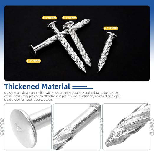 Glarks 50pcs 6.5 x 45mm Thread Twist Nail Kit, Zinc Plated Cement Nails - Image 4