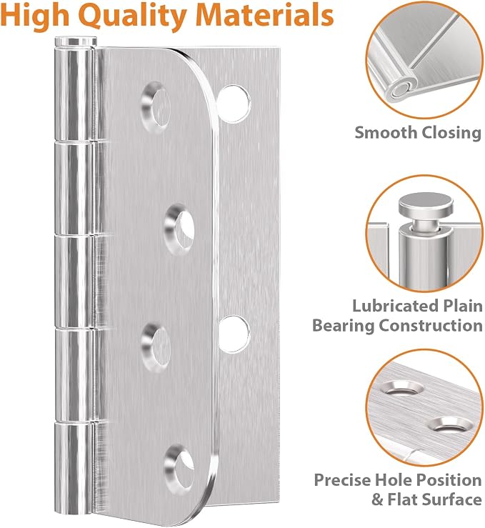 Brushed Nickel Door Hinges 4 Inch 3 Pack - Image 3