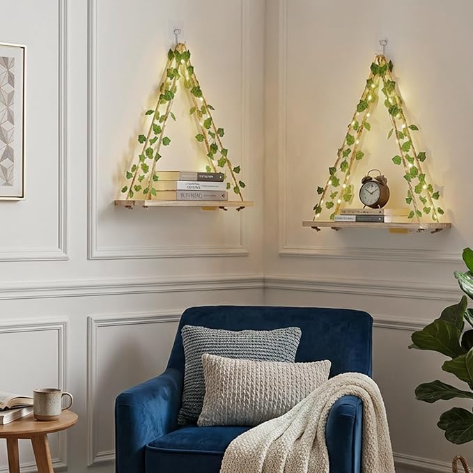 RICHER HOUSE Hanging Floating Shelves No Drill, Macrame Plant Wall Shelf | Boho - Image 3