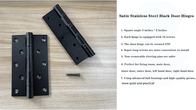 Matte Black 5 inch Stainless Steel Door Hinges, Heavy Duty Interior/Exterior - Image 4