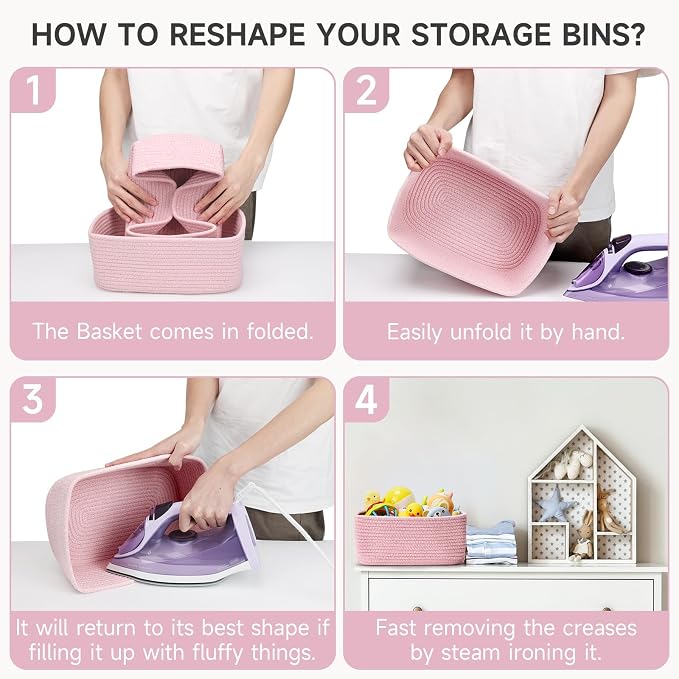 3 Pack Small Storage Baskets for Organizing, 11.8×7.8×5.1", Mixed Pink | Woven - Image 8
