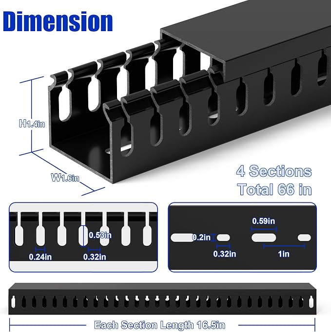 1.4"H x 1.6"W Cable Raceway, 66in Under Desk Wire Management Channel, 16.5in - Image 2