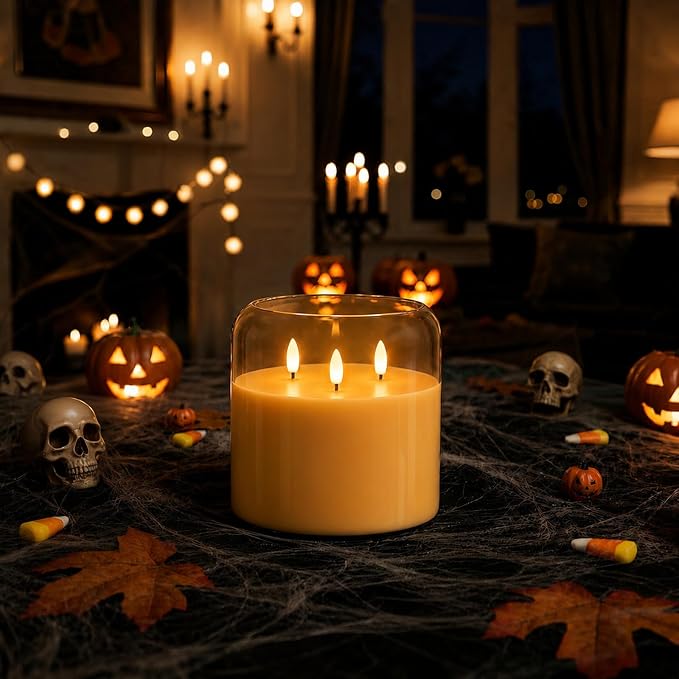 Homemory Amber Large Glass Flameless LED Candle, 3 Wicks, Remote Timer | 6"x6" - Image 9