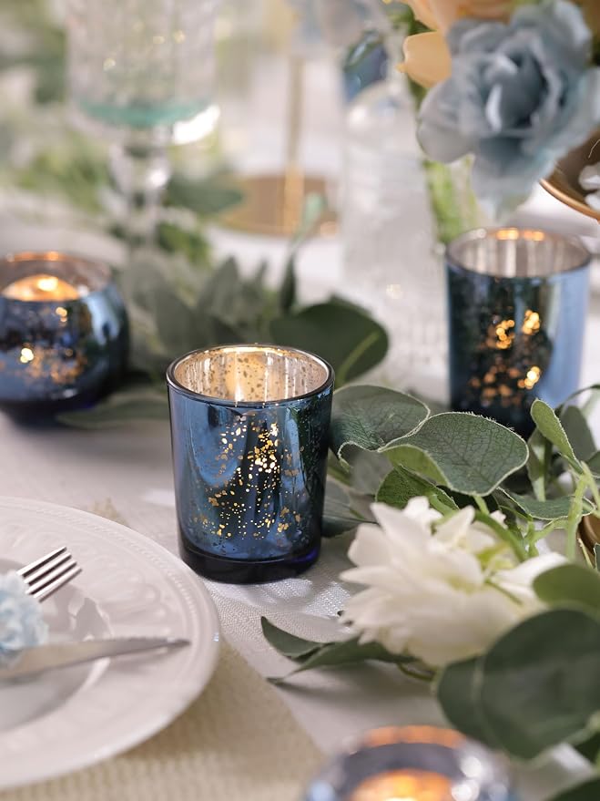 12PCS Assorted Blue Votive Candle Holders, Mercury Tealight Candle Holder Glass - Image 2