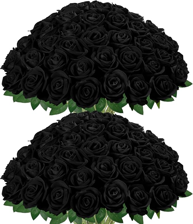 InnoGear Black Roses Artificial Flowers 50 Pcs Fake Velvet Silk Rose Floral | by InnoGear
