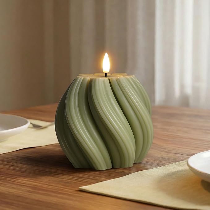 Sage Green Swirl Flameless Candle - Image 9