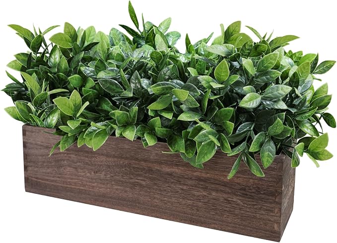 Winlyn 14" Artificial Boxwood Plants in Rectangular Wood Planter Farmhouse - Image 2