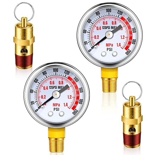 Therwen 4 Pcs Air Compressor Parts Replacement and Air Gauge Set, 1/4" Npt by Therwen