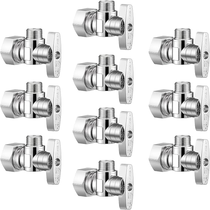 10 Pack Angle Stop Valve, 1/4 Turn Water Shut Off Valves, 1/2" Nominal by oiununo