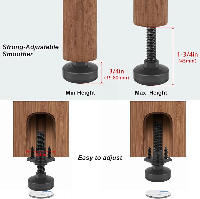 Heavy Duty Furniture Levelers 3/8''-16 Thread w/ T-Nut Kit Furniture Leveling - Image 4