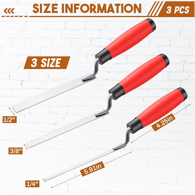 3 Pcs Pointer Trowel, 6-3/4" by 1/4", Rubber Handle | Professional Mortar - Image 2