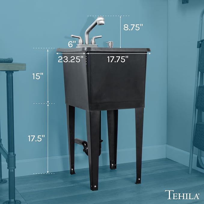 Space Saver Utility Sink by JS Jackson Supplies, Pull-Out Faucet, Soap Dispenser - Image 7