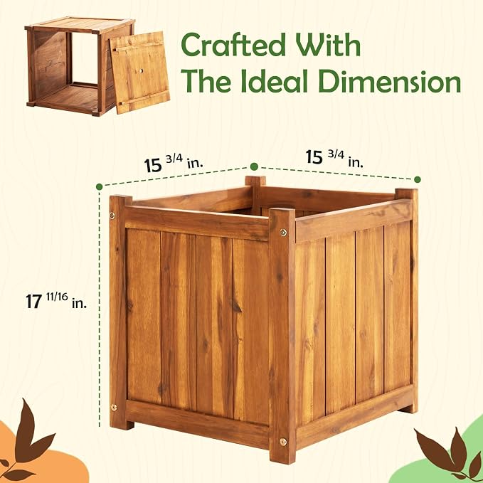 Hardwood Outdoor Flower Box, Durable Acacia Wood Flower Boxes - Image 3