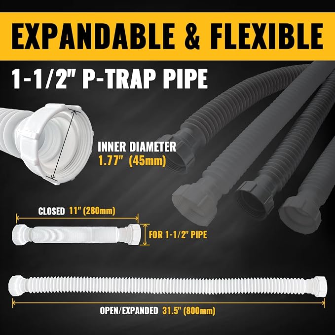 VIVIDA Flexible Drain Pipe 1-1/2 Inch, Kitchen Sink P Trap - Image 8