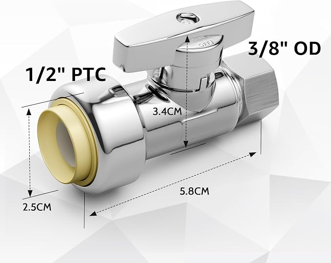 Push-Fit Straight Stop Valve 5-Pack, 1/2" Push x 3/8" OD Compression, 1/4 Turn - Image 6
