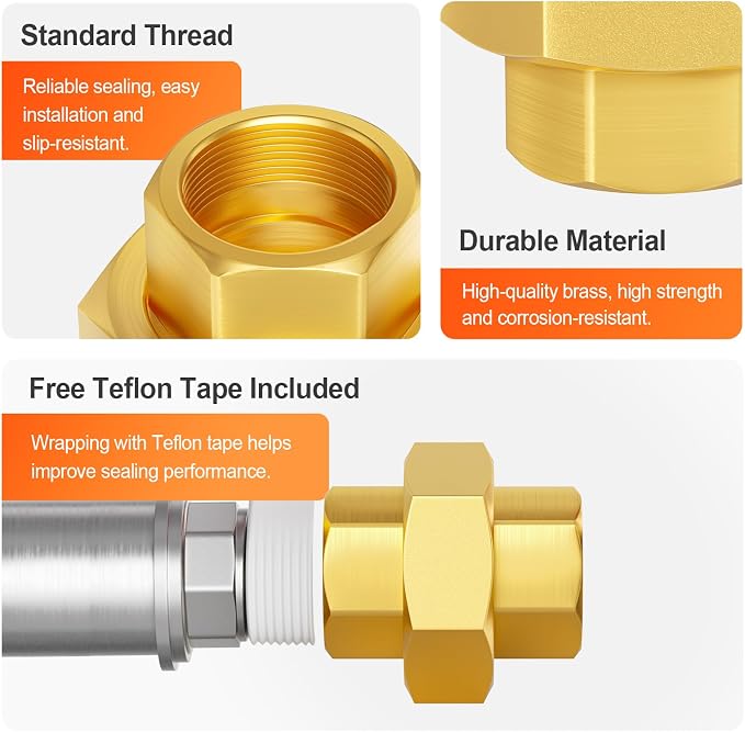 GASHER 5PCS 1/4" FNPT Brass Union Pipe Fitting | 1/4 Inch Female x 1/4 Inch - Image 4