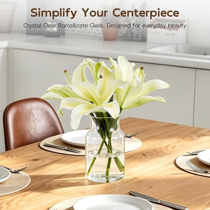 Clear Glass Vase, 8 inch Glass Flower Vase - Image 5