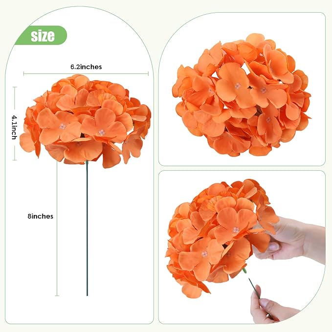 AVIVIHO 65pcs Fake Flowers Orange Hydrangea Artificial Flowers Bulk Silk Flowers - Image 4