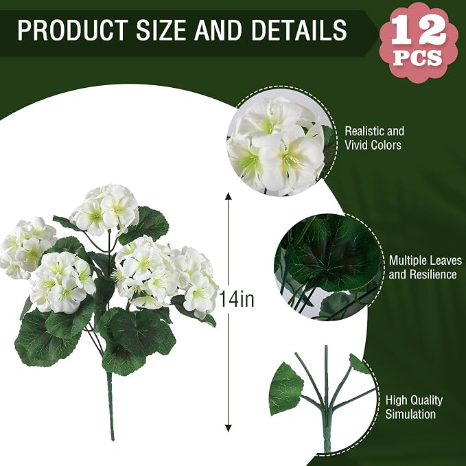 Hananona 12 Pcs Artificial Geranium Flowers - Image 3