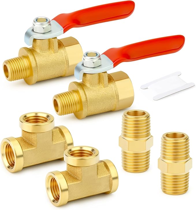 GASHER 6PCS 1/8 Inch NPT Brass Pipe Fitting, Ball Valve, Barstock Tee Brass by GASHER