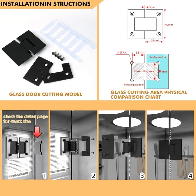 Alise Glass Shower Door Hinge, 180° Shower Hinge - Image 3