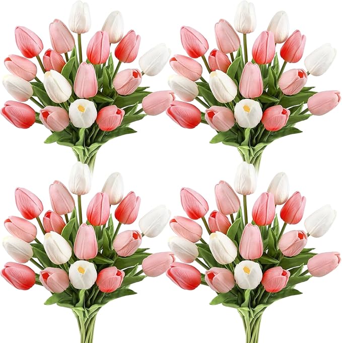 Janinka 60pcs Artificial Tulip Flowers Fake PU Tulips Faux Latex Bouquet Flower by Janinka