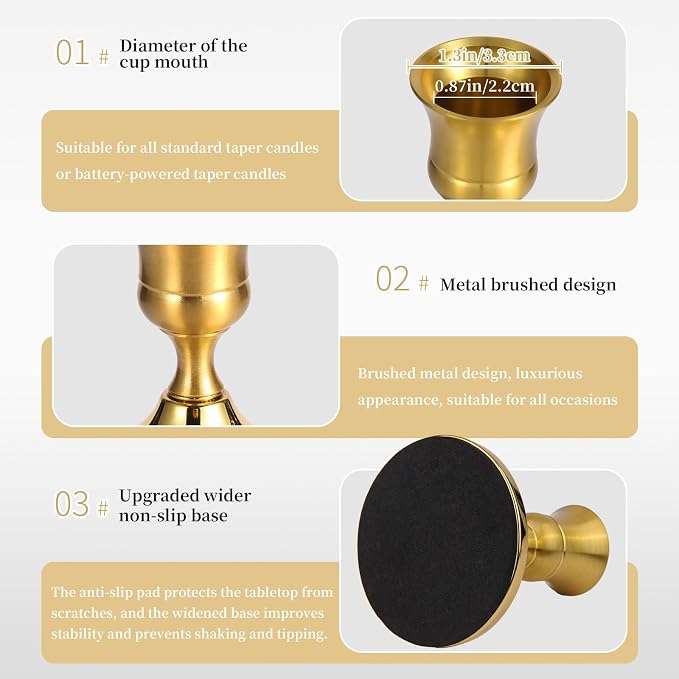 5 Pcs Gold Taper Candle Holders Set, Vintage Metal Candlestick Holders - Image 5
