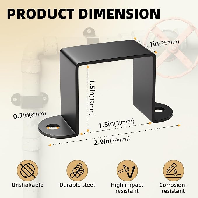 5 Pack 1.5 x 1.5 Inch Square Tube Strap Clamps, U Brackets - Image 2