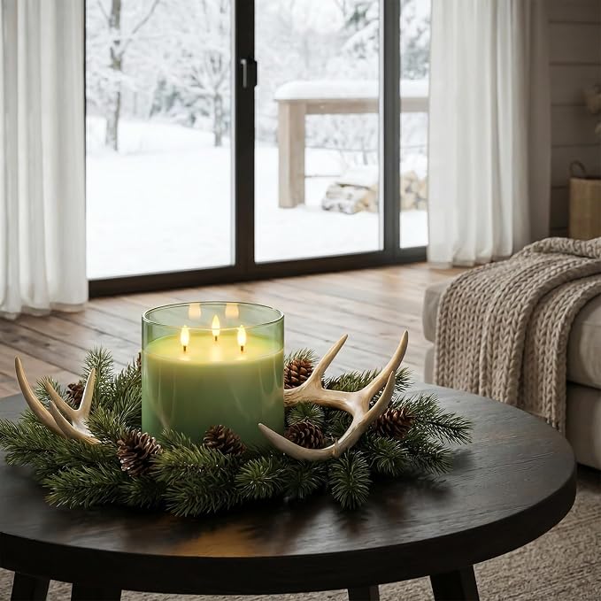 Homemory Sage Green Large Glass Flameless LED Candle, 3 Wicks, Remote Timer | - Image 6