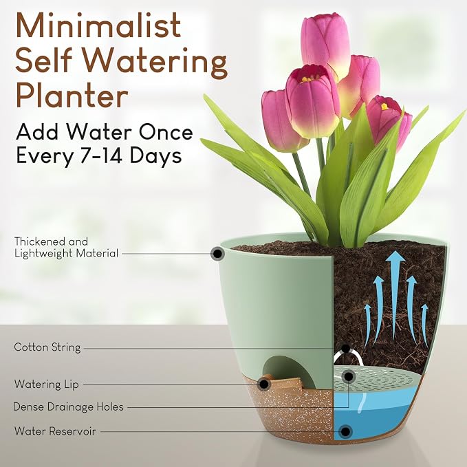 YNNICO Plant Pots 10/9/8/7.5/7 inch, Self Watering Planters - Image 4