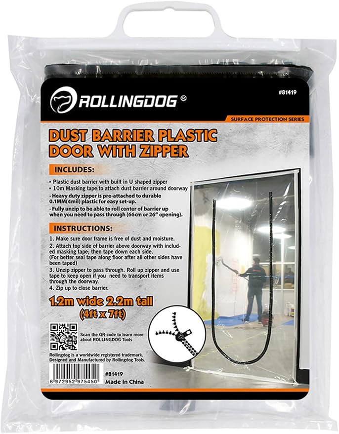 ROLLINGDOG Zippered Dust Barrier Door Heavy Duty Plastic Partition Sheet - Image 2