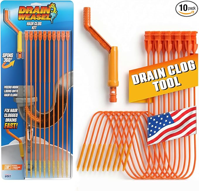 FlexiSnake Drain Weasel Sink Snake Hair Clog Remover Tool Kit, 10 Wands by FlexiSnakeInc