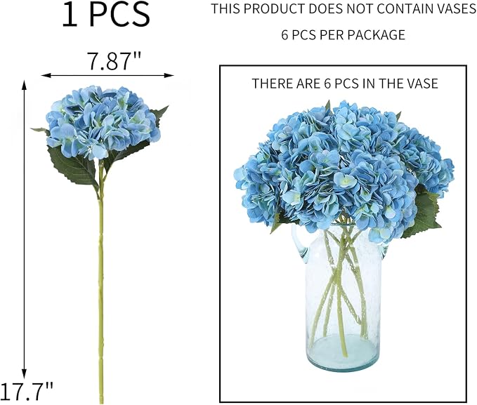 Kimura's Cabin 6pcs Hydrangea Artificial Flowers Silk Faux Hydrangeas, Wedding - Image 2